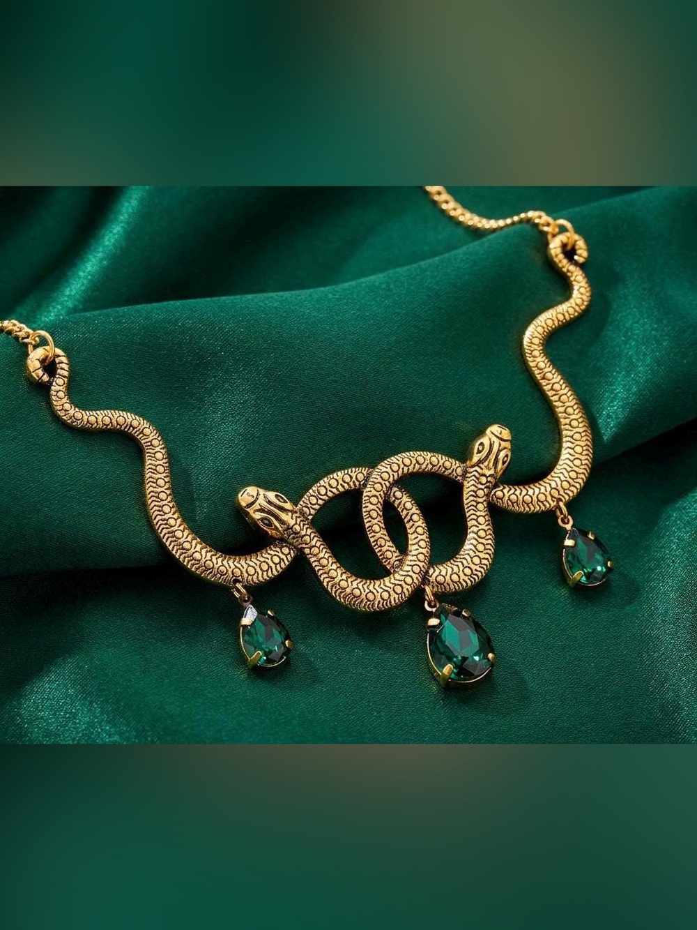 Vintage Medusa Snake Necklace with Green Accents